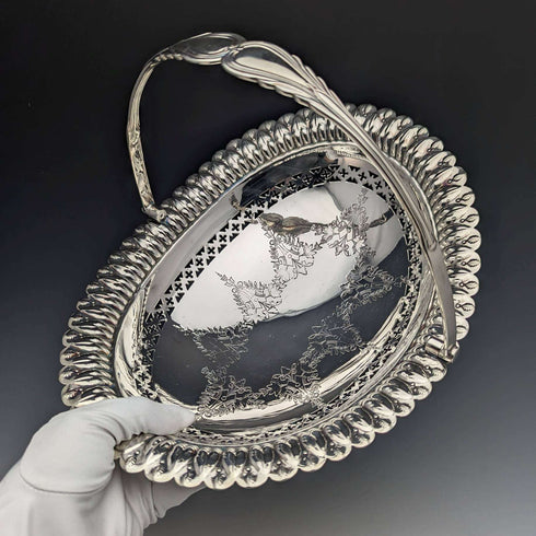 Cesta grande de plata chapada, antigua británica, de 1902, Walker and Hall