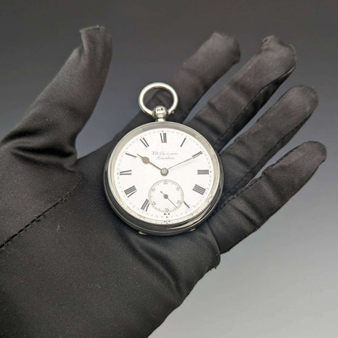1898 British antique Benson LUDGATE silver side key winding pocket watch works well
