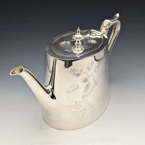 Tetera de plata antigua inglesa de la década de 1870, forma de tambor, chapada en plata, 669 g