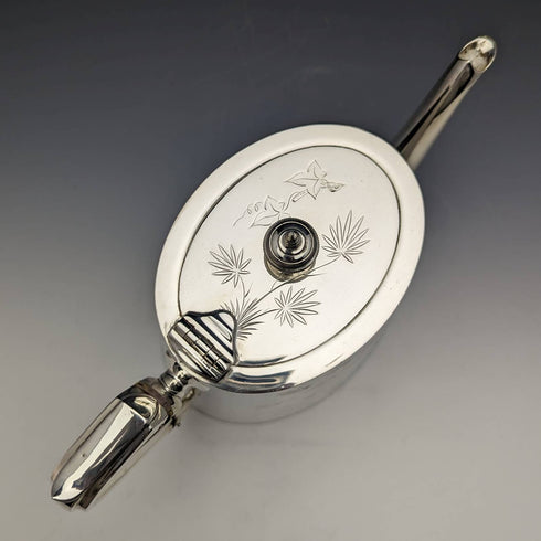 Tetera de plata antigua inglesa de la década de 1870, forma de tambor, chapada en plata, 669 g