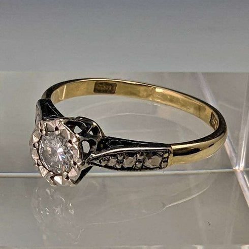 영국 빈티지 액세서리 18K 골드 반지 0.25ct 다이아몬드 H L Brown