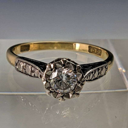 영국 빈티지 액세서리 18K 골드 반지 0.25ct 다이아몬드 H L Brown