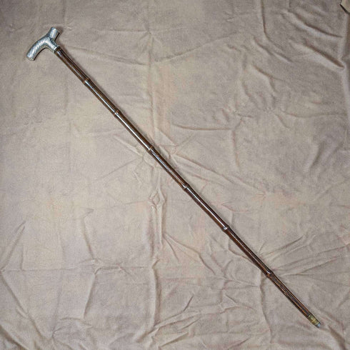 1890년 영국 엔틱 신사용 스틱 지팡이 순은 더비 핸들 92cm