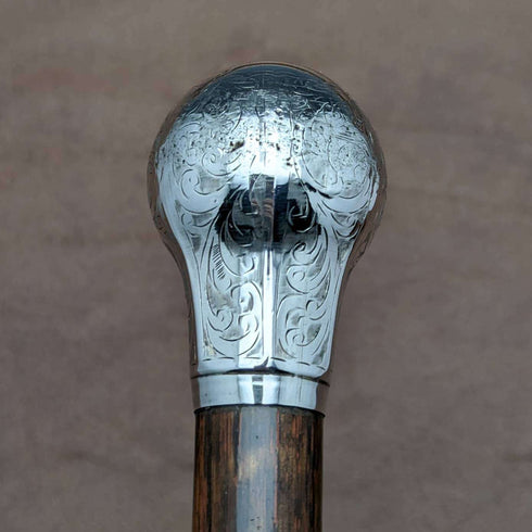 Bastón de caballero antiguo británico de 1921, mango redondo de plata esterlina, 92 cm
