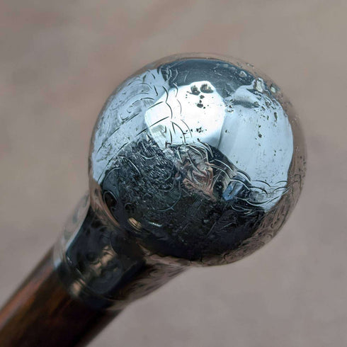 Bastón de caballero antiguo británico de 1921, mango redondo de plata esterlina, 92 cm