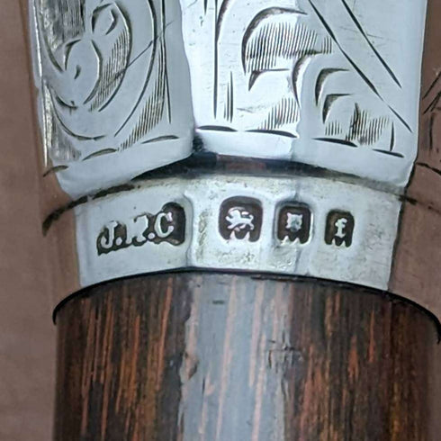 Bastón de caballero antiguo británico de 1921, mango redondo de plata esterlina, 92 cm