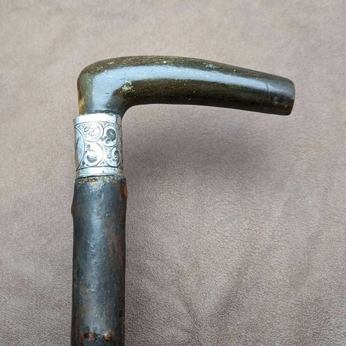 1901年 英国アンティーク 紳士用ステッキ 杖 ホーン製 L字ハンドル 81cm