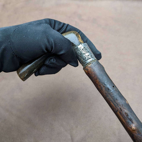 1901年 英国アンティーク 紳士用ステッキ 杖 ホーン製 L字ハンドル 81cm