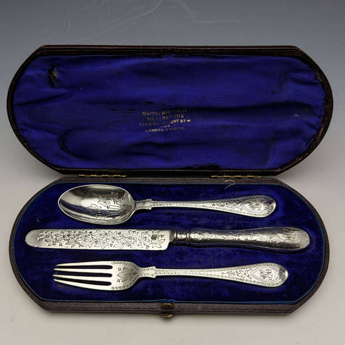1870년경 영국 엔틱 순은제 크리스닝 커틀러리 세트(BOX 포함) MAPPIN BROTHERS