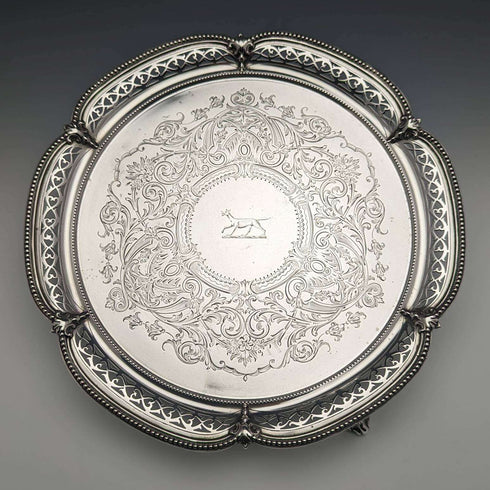 1870년 영국 앤티크 순은제 살바 직경 26cm 523g Henry Holland