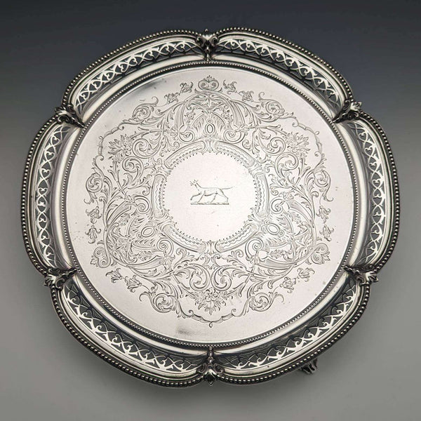 1870年 英国古董纯银托盘 直径26cm 523g Henry Holland
