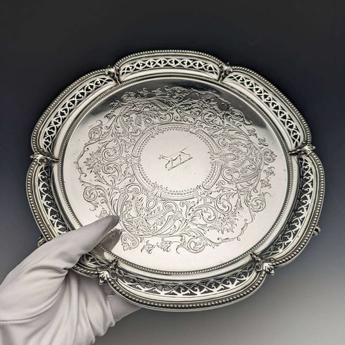 1870년 영국 앤티크 순은제 살바 직경 26cm 523g Henry Holland