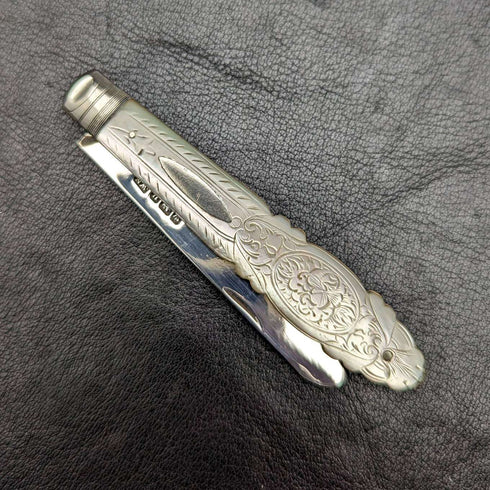 1912년 영국 앤틱 자개 핸들 순은 블레이드 접이식 펜나이프