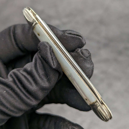 1916 年英國古董白珍珠貝殼手柄純銀雕刻刀片折疊筆刀