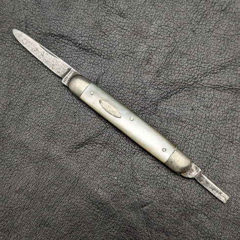 英國古董白珍珠貝殼柄雙鋼刃折疊刀