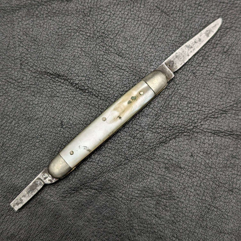 英國古董白珍珠貝殼柄雙鋼刃折疊刀