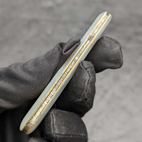 1924 British Antique White Pearl Shell Handle Pure Silver Engraved Blade Folding Pen Knife