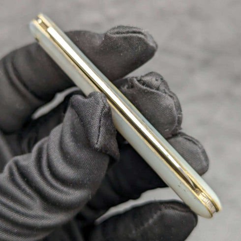 1924 British Antique White Pearl Shell Handle Pure Silver Engraved Blade Folding Pen Knife