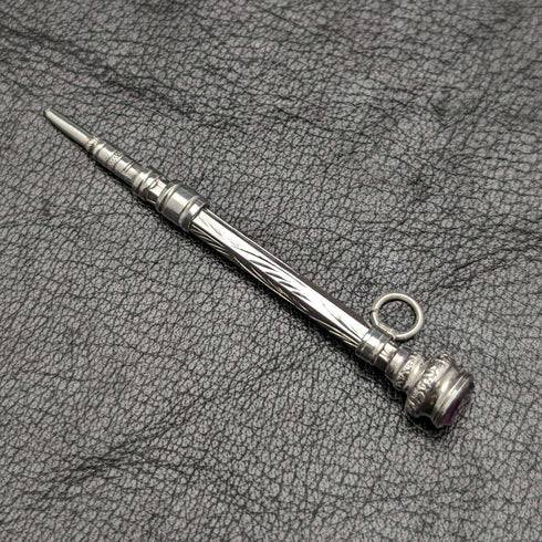 1908年 英国古董 纯银制自动铅笔 超小型 伸缩式40-55mm 魔术铅笔