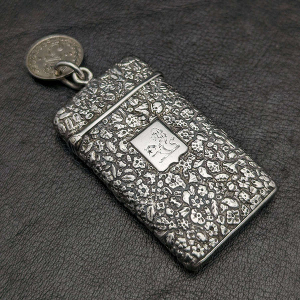 Vesta case (caja de cerillas) antigua francesa de plata maciza, circa 1880