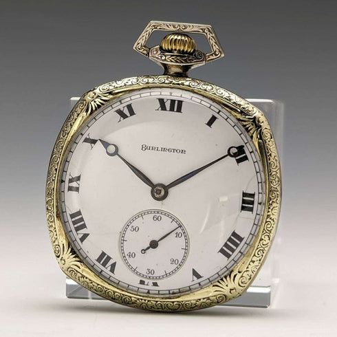 Reloj de bolsillo antiguo Illinois Burlington de 1923, caja chapada en oro, 21 rubíes, en buen estado de funcionamiento