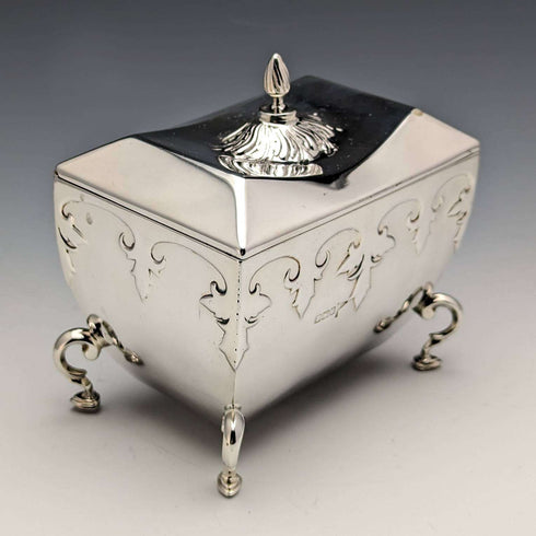 Caja de té de plata esterlina antigua británica de 1913, Walker and Hall