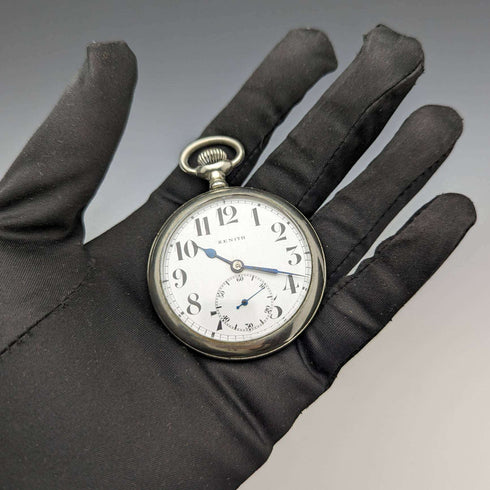 Reloj de bolsillo Zenith antiguo, alrededor de 1914, caja de aleación, en buen estado de funcionamiento