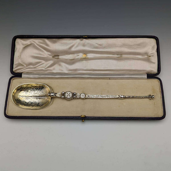 1910 British Vintage Pure Silver Large Annoting Spoon 85g Cased
