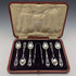Juego de 6 cucharillas de té y pinzas para azúcar de plata esterlina, antigüedad británica de 1907, en estuche, James Dixon
