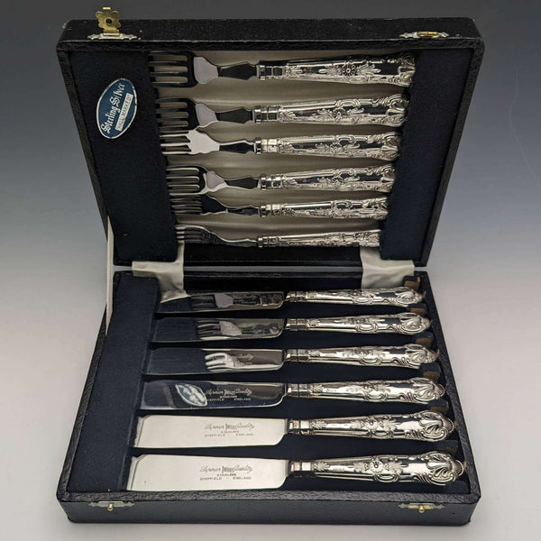 1975年 英国ヴィンテージ 純銀製ハンドル テーブルカトラリー 6ペアセット ケース入