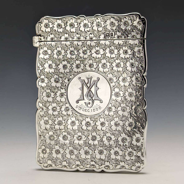 1897 British antique sterling silver card case 58g Frederick Marson