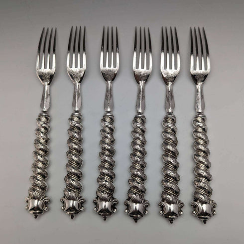 British Antique Solid Silver Handle Cutlery 6 Pair Set MARTIN HALL