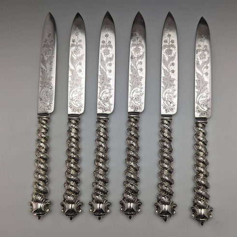 British Antique Solid Silver Handle Cutlery 6 Pair Set MARTIN HALL
