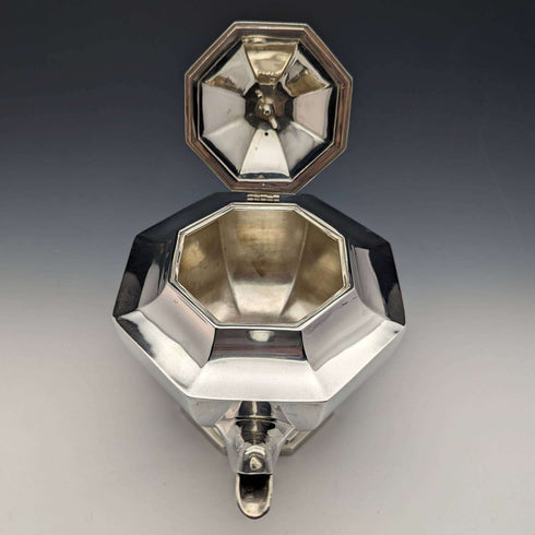 Tetera grande de plata esterlina antigua inglesa de 1918, 731 g, Walker and Hall