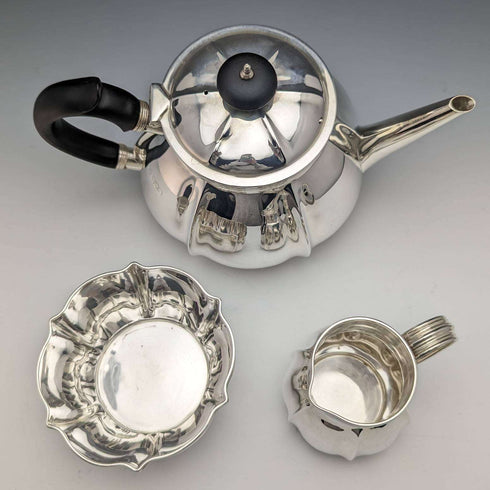 Juego de 3 teteras de plata de ley (925) antigua inglesa de 1906, 783 g en total, Edward Barnard