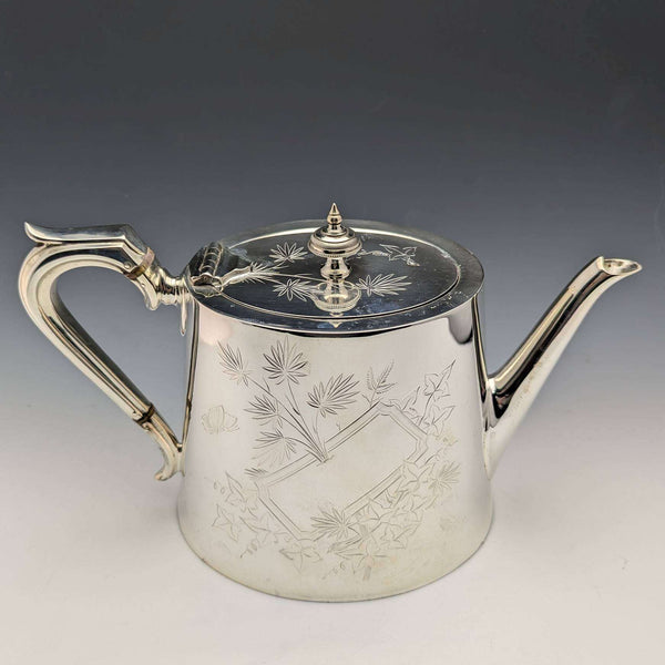 Tetera de plata antigua inglesa de la década de 1870, forma de tambor, chapada en plata, 669 g