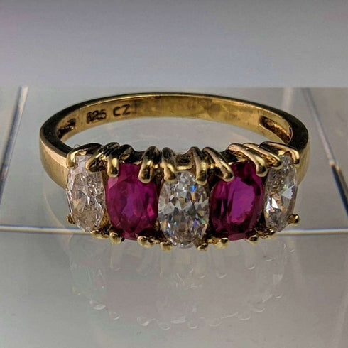 Vintage Jewelry Two-tone Stone Gold-tone Sterling Silver Ring (Size 12)