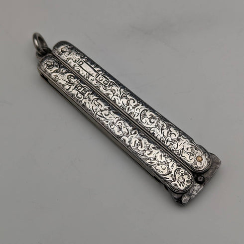 Tijeras plegables de bolsillo con mango de plata esterlina, antigüedades británicas de finales del siglo XIX