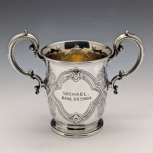 1862年 英国古董纯银双耳马克杯 169克 Barnard