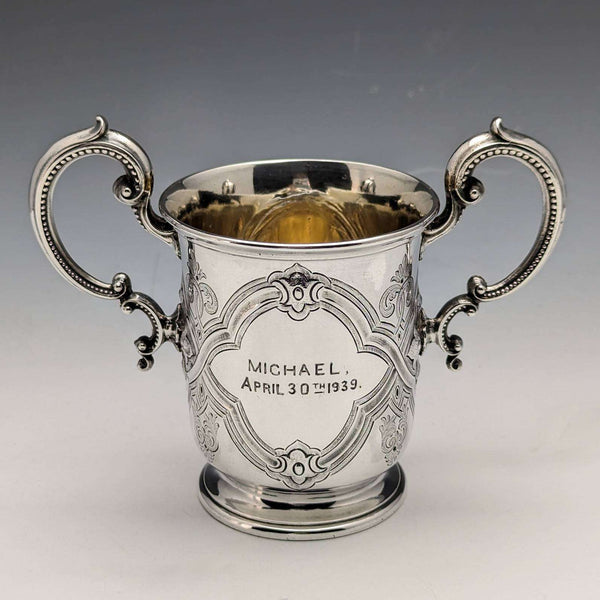 1862 年英國古董純銀雙柄馬克杯 169 克巴納德