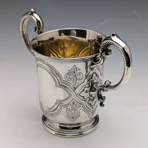 1862年 英国古董纯银双耳马克杯 169克 Barnard