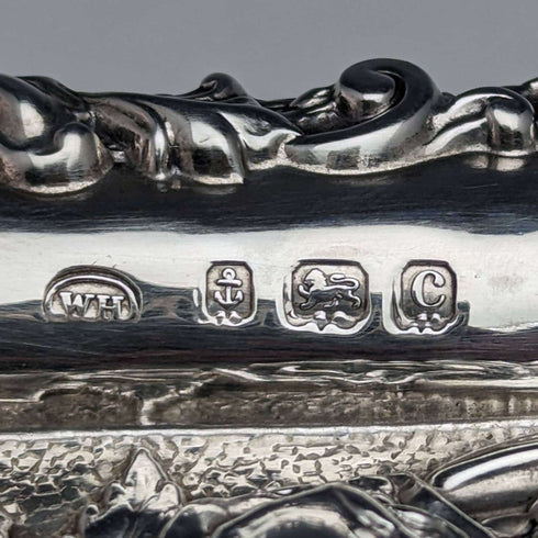Bandeja de tocador con relieve de plata de ley, antigüedad británica de 1902, 306g