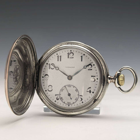 1925年頃 ヴィンテージ ロンジン 懐中時計 銀側ハンターケース 動作良好