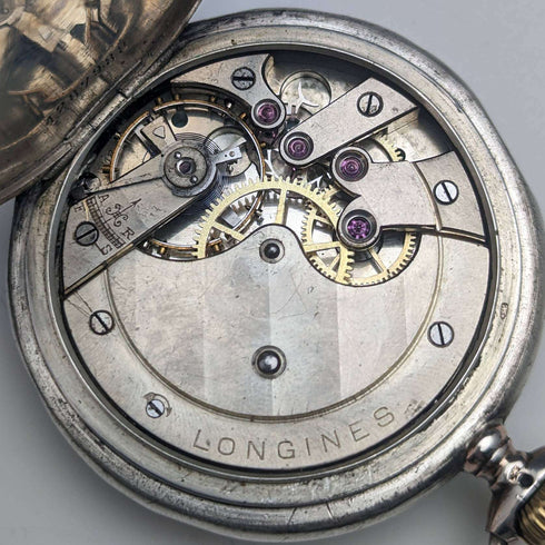 1925年頃 ヴィンテージ ロンジン 懐中時計 銀側ハンターケース 動作良好