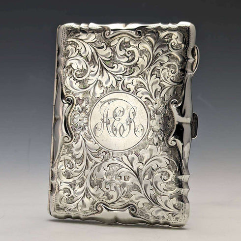 Tarjetero antiguo de plata de ley con apertura doble, Reino Unido, 1909, 63 g, Cohen and Charles
