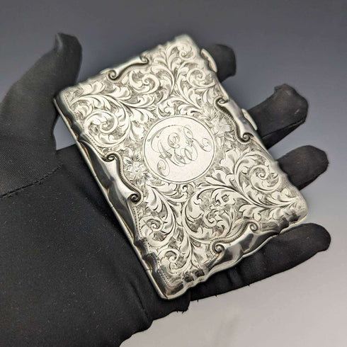 Tarjetero antiguo de plata de ley con apertura doble, Reino Unido, 1909, 63 g, Cohen and Charles
