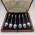 1936 British vintage enamel decorated sterling silver teaspoon set of 6 in a case