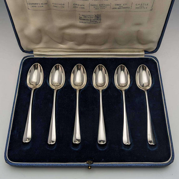 1935 British Vintage Sterling Silver Multi-Hallmark Teaspoon Set of 6 in Case