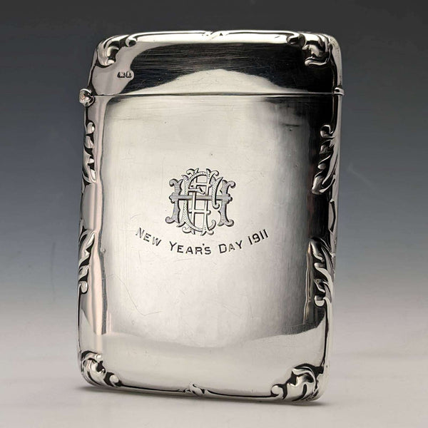 1910 British antique sterling silver mirror finish card case 79g EJ Trevitt