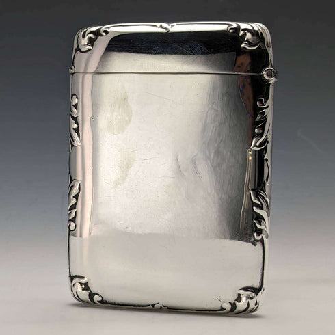 Estuche para tarjetas de plata esterlina antigua británica de 1910, acabado espejo, 79g, E J Trevitt